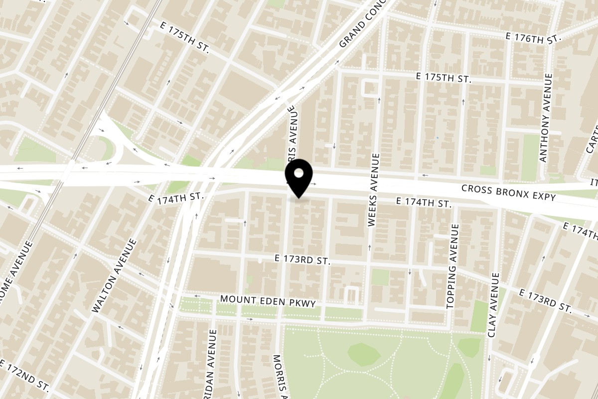 Map showing the location of Essence N Spice on 162 E 174th St in Bronx